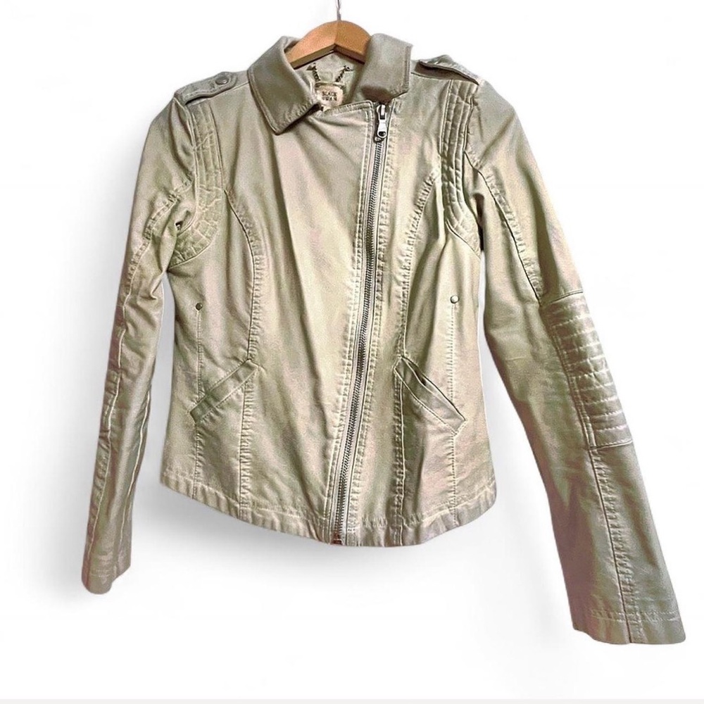 Black Swan Distressed Cream Moto Jacket